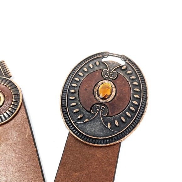 Chicos Womens Small Brown Leather Medallion Large Buckle Belt Western Boho main image 7